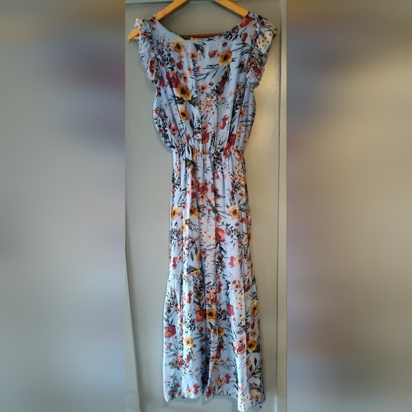 Le Raganne Floral Silk Maxi Dress | Ruffled Short Sleeve| Made In Italy | Small - Picture 2 of 6